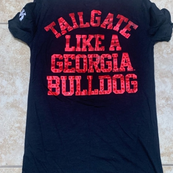 PINK Victoria's Secret Tops - PINK Victoria's Secret Black Tee with Red Georgia Bulldog Graphic